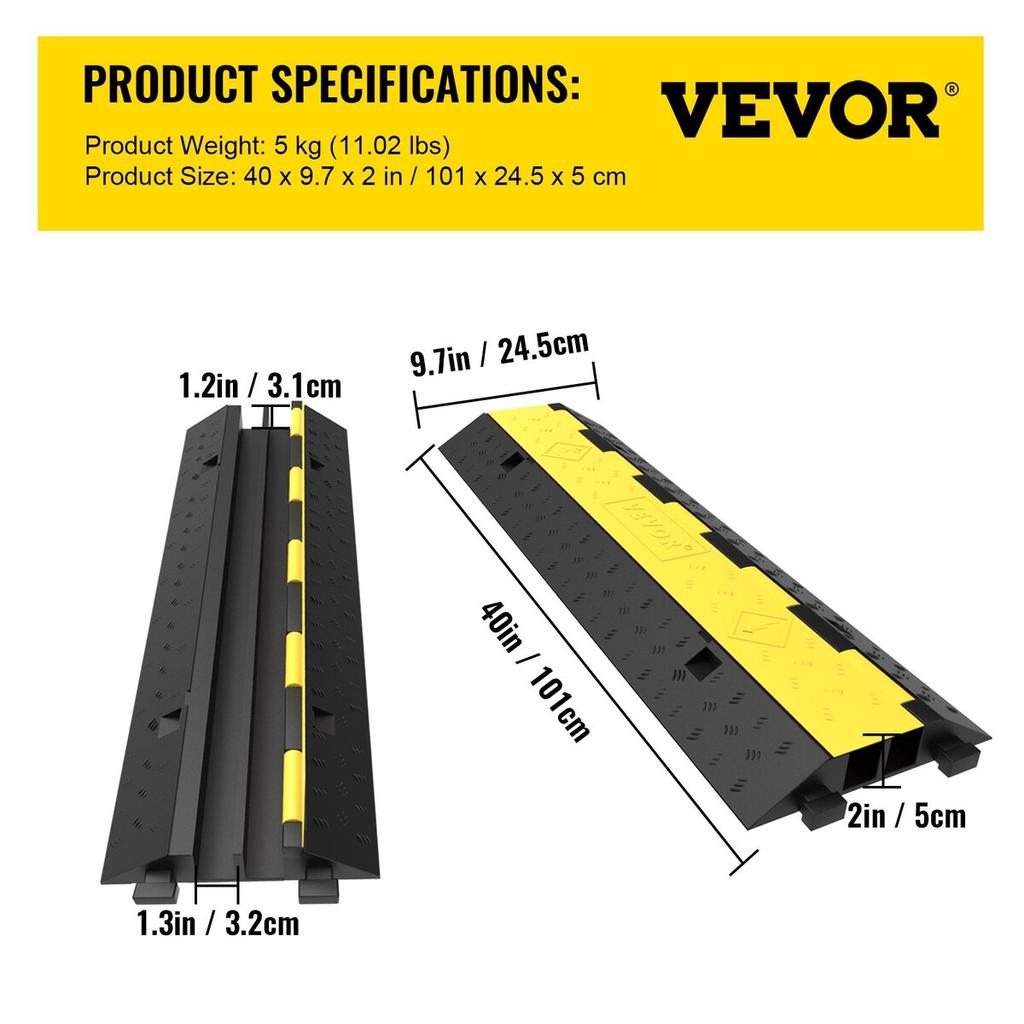 Cable Protector Ramp, 5 Packs 2 Channels Speed Bump Hump, Rubber Modular Speed Bump Rated 11000 LBS Load Capacity, Protective Wire Cord Ramp Driveway