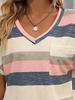 Striped V-neck Bat Sleeve T-Shirt for Women: Cross-border European & American New Spring/Summer Collection