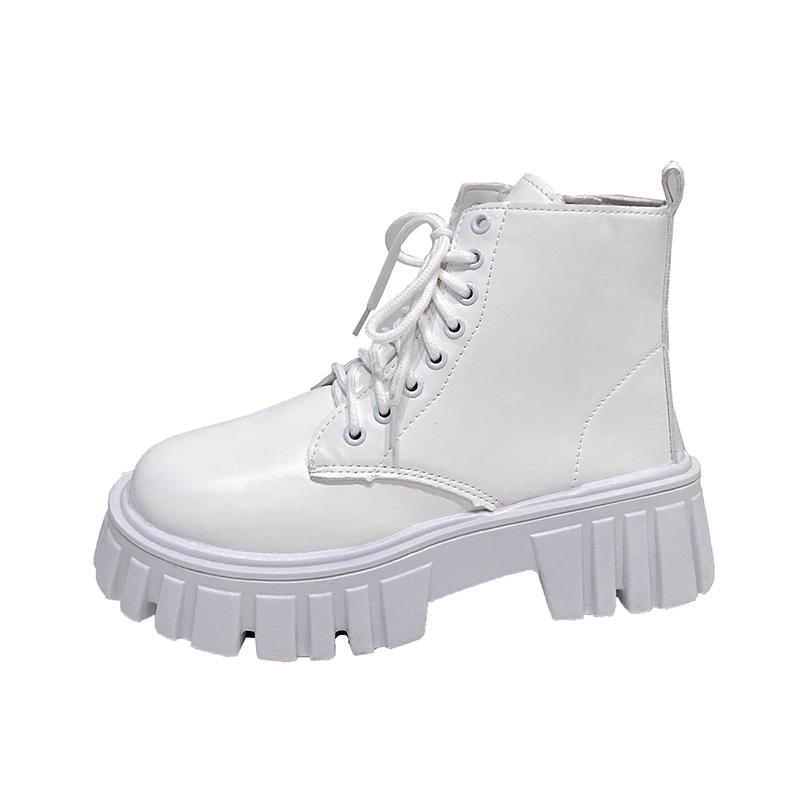Новые женские белые ботильоны из искусственной кожи, армейские ботинки на толстой подошве со шнуровкой, женская осенне-зимняя обувь на платформе, женская обувь
