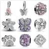 2021 Newst Pink Daisy Flower Butterfly Charm Bead Fit Original Pendant Charms Silver 925 Bracelet Pulsera DIY Women Berloque