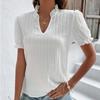 2023 летняя белая рубашка с коротким рукавом, женская винтажная однотонная свободная рубашка с v-образным вырезом, повседневная элегантная кружевная блузка, модная одежда 28006