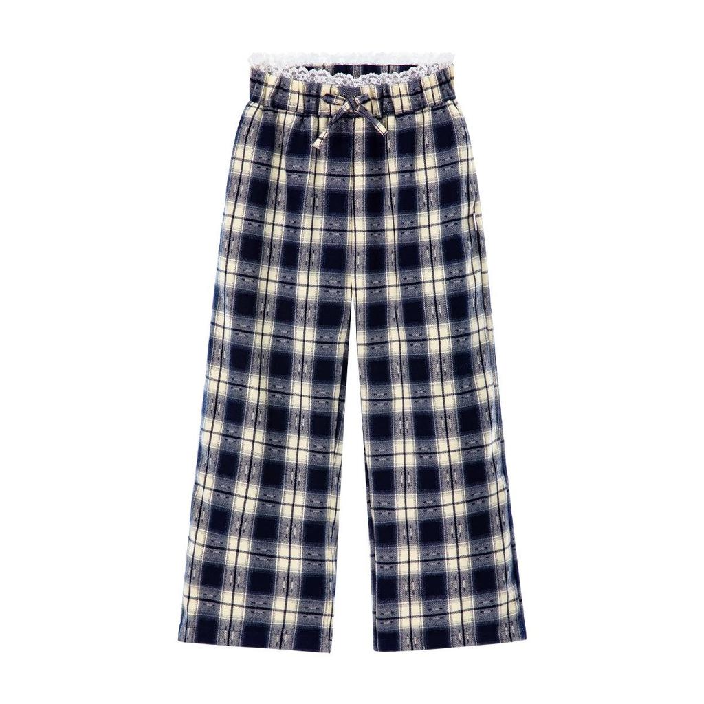 Кружевные брюки с высокой талией и широкими штанинами в клетку для девочек Минни - Мода Осень 2025