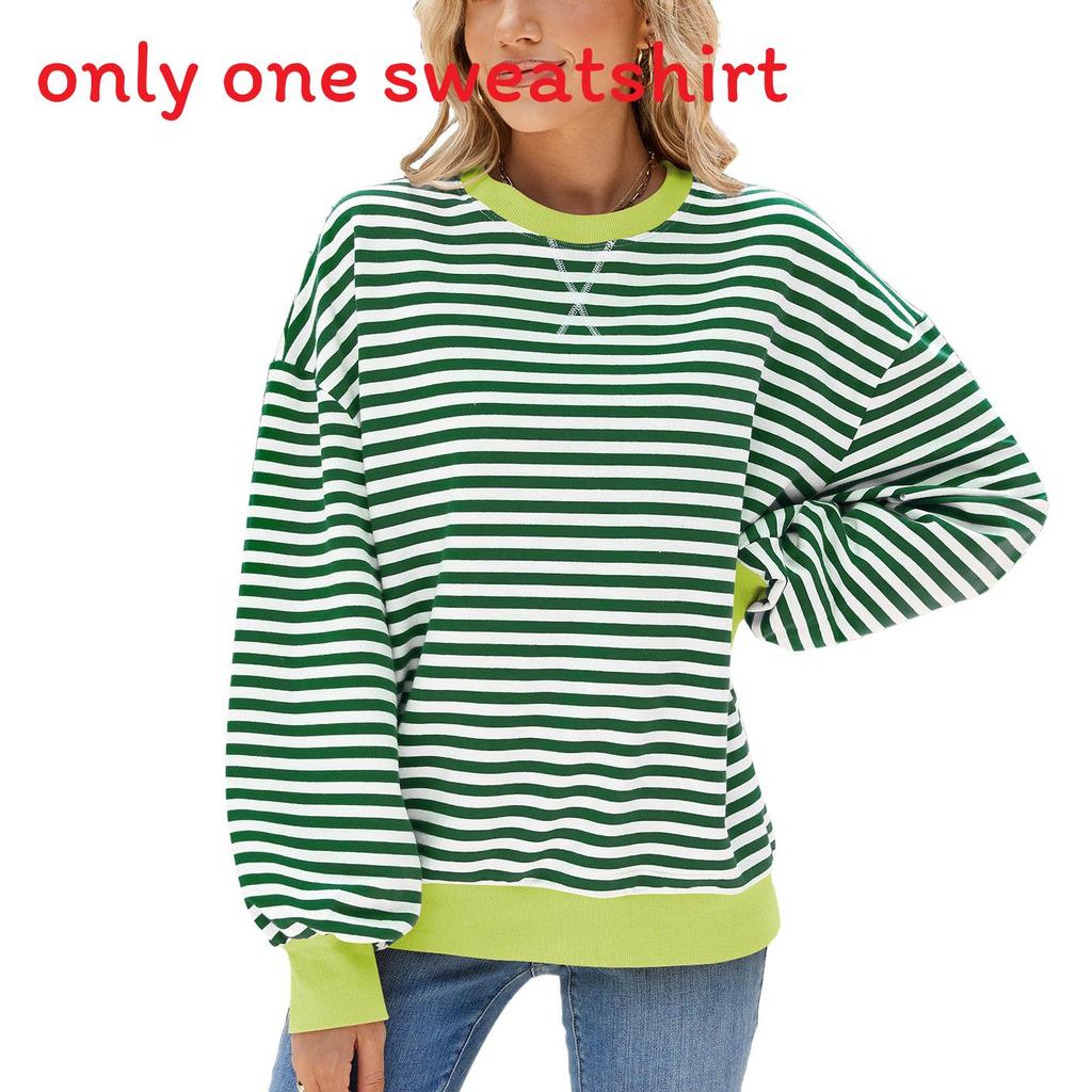 Striped Pattern Long Sleeve Sweatshirt With Colorblock Design For Women Fall