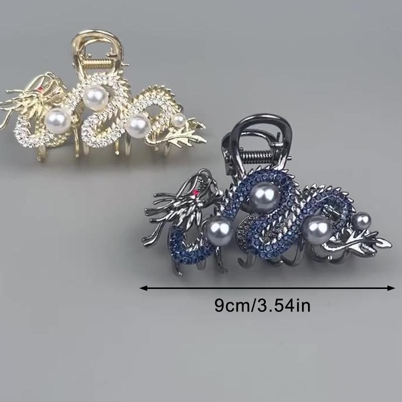 Синяя заколка для волос «Дракон» с жемчугом, женская простая заколка-краб для волос, зажим-акула, темпераментные простые аксессуары для волос