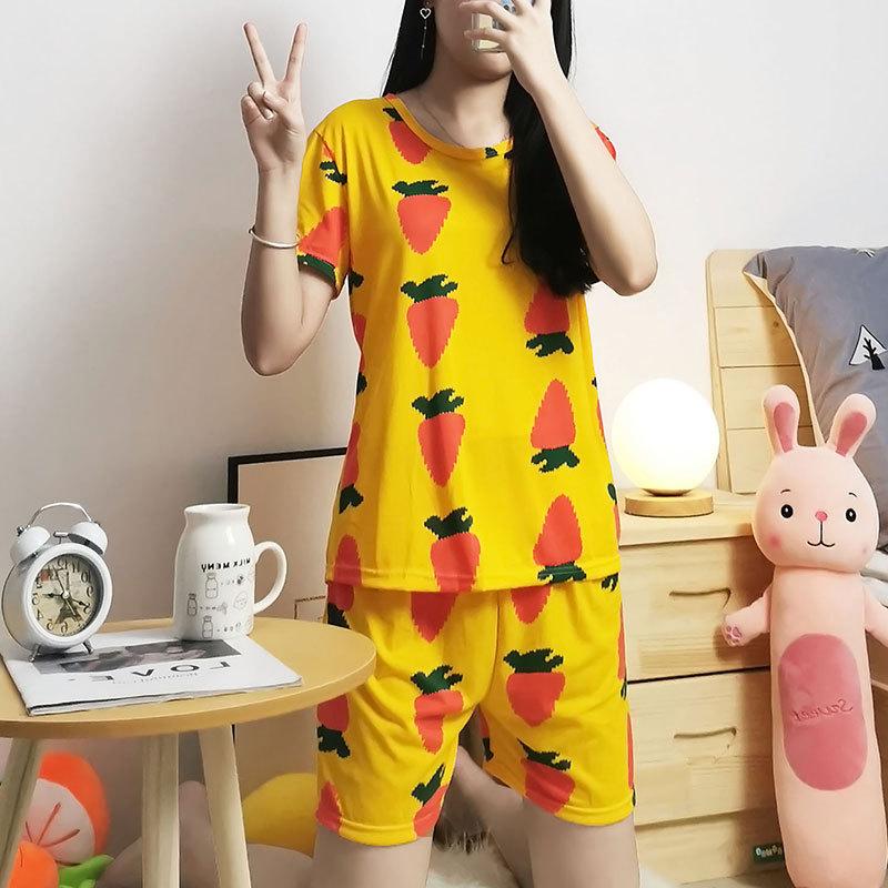 2 шт. летние пижамы женские с коротким рукавом ночная рубашка + шорты комплект одежды для сна