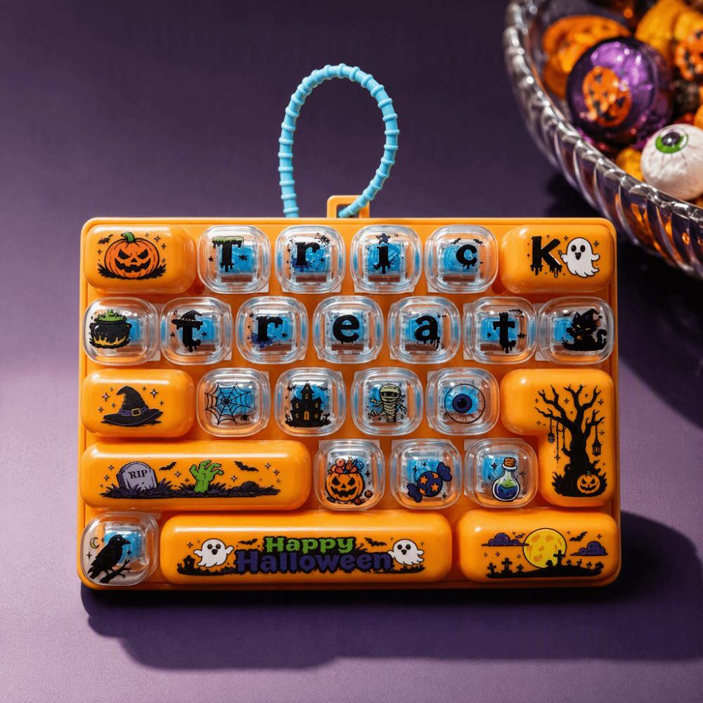 Cute Design Decompression Button Toy 26 Key Halloween Keyboard Keychain Popular Pendant