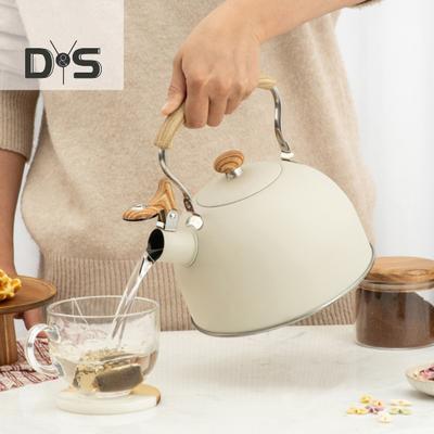 Чайник объемом 2,5 л, нержавеющая сталь, встроенный свисток, герметичный, пищевой, матовый, без запаха, эффективная теплопроводность, термостойкая ручка, газовая индукция.