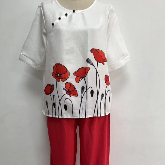 Летний топ, брючный костюм, стильная широкая дышащая футболка, брючный комплект, футболка с цветочным принтом, комплект брюк, летний топ, брючный костюм, женская одежда