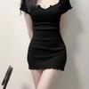 Sexy Korean Slim Fit Short Dress with U-Collar for Women