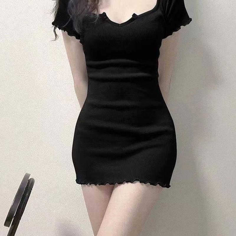 Sexy Korean Slim Fit Short Dress with U-Collar for Women