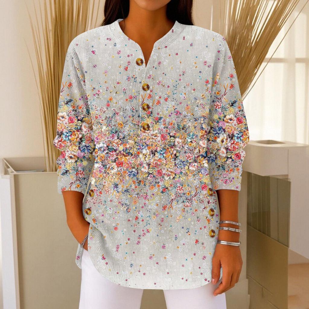 Женский модный пуловер с длинными рукавами и рождественским принтом, с воротником на пуговицах