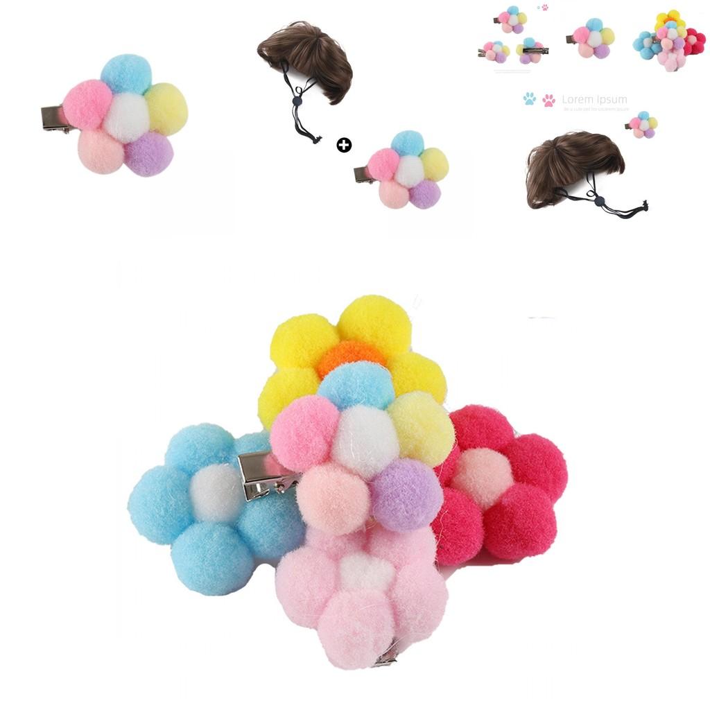 Праздничный набор аксессуаров-париков для питомцев с коричневой стрижкой боб и разноцветными цветочными заколками для торжеств