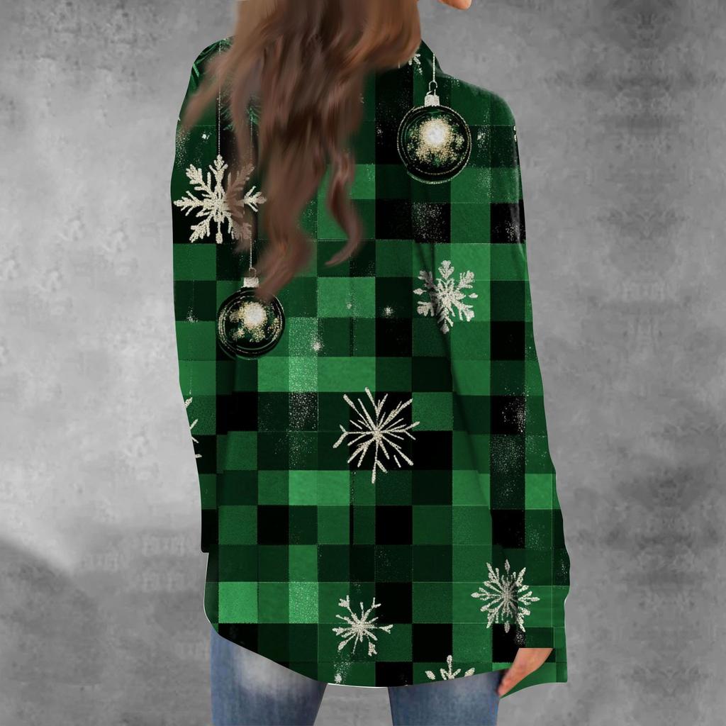 Женский повседневный кардиган с длинными рукавами и рождественским принтом без верхнего пальто