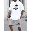 2024 New Summer Shorts Short Sleeve 2 Pieces Fashion Everyday Suit King Letter Print T-Shirt Suit Outdoor Streetwear Sports Suit