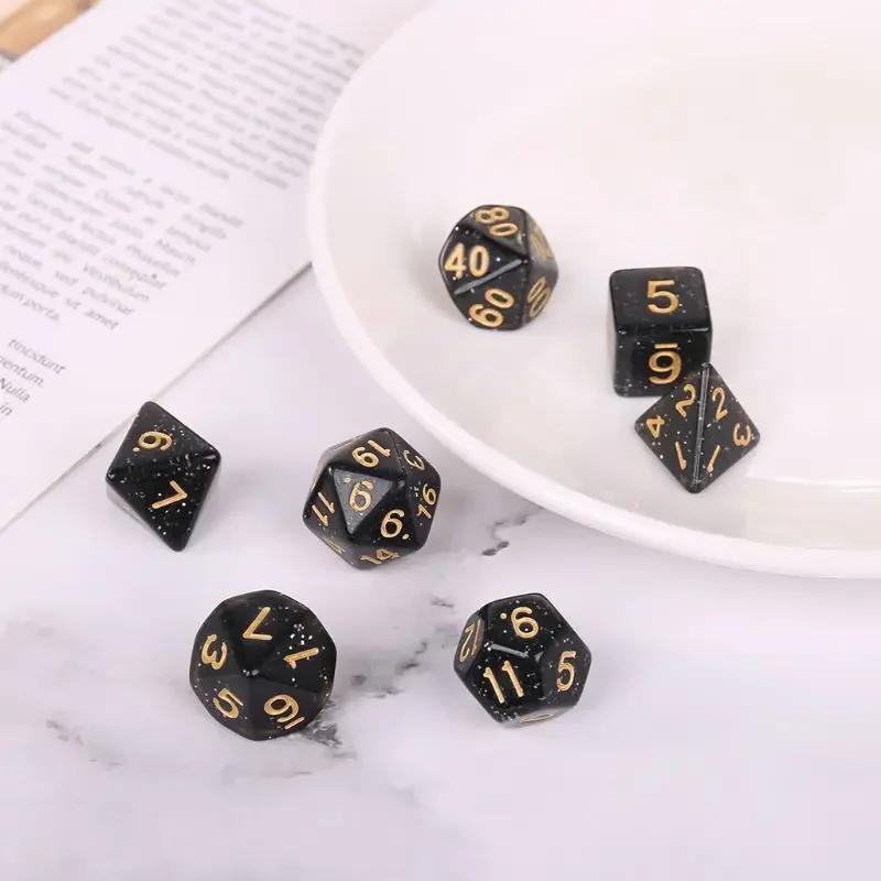 7pcs/lot Multi-sided Black Gold Dice Set Double-colors D4 D6 D8 D10 D% D12 D20 Polyhedral Dice for Entertainment Board Game Dice
