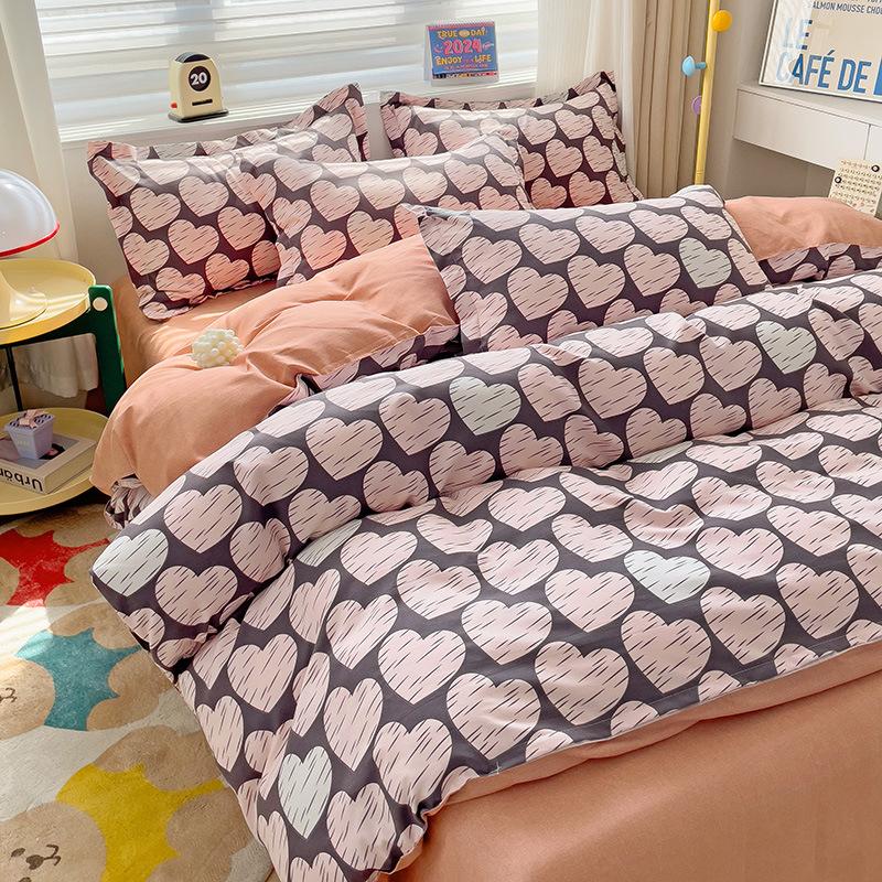 Утолщенный потертый комплект из четырех предметов, осенне-зимний комплект из хлопка из 4 предметов, простыня, пододеяльник, комплект наволочек, постельное белье.