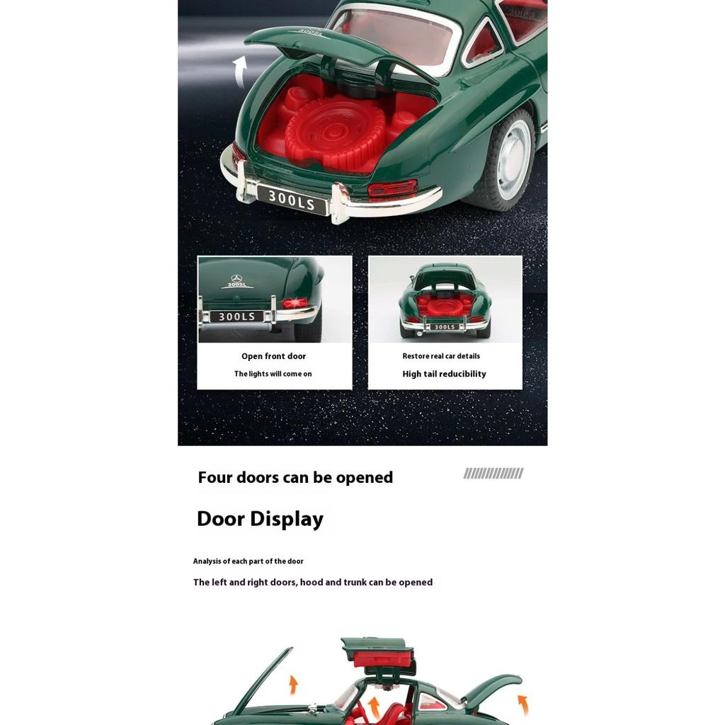 1/32 Scale Benz 300SL Classic Car Alloy Car Diecast Model Sound & Light Toy Car Central Control Ornaments Children Toy Gift