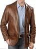 AL KHALID Men's Real Leather Blazer Brown Jacket Two Button Classic Party Club Coat