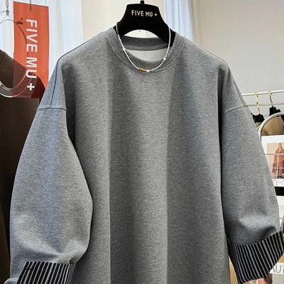 Женский свитшот Хлопок Оверсайз Флис Утепленный Свободный Ложный Двойной Полосатый Круглый Вырез Повседневный Пуловер С Длинным Рукавом Топ Свитшот