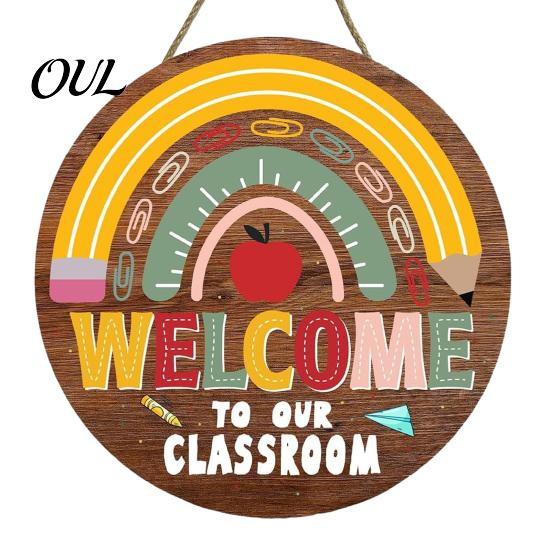 Classroom Decor Sign Wooden Welcome for Door, to Our Round Door Hanging Hanger, Front Sign, Back School Preschool Decoration