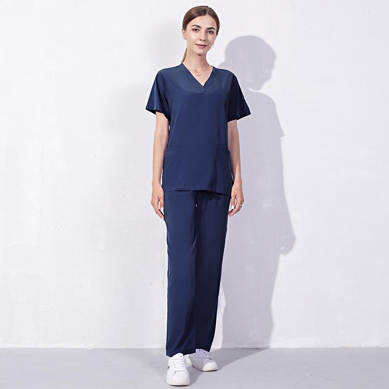2 Pieces Outfits Women Nursing Working Tops+Loose Pants Nurse Suit Short Sleeve Quick Dry V-neck