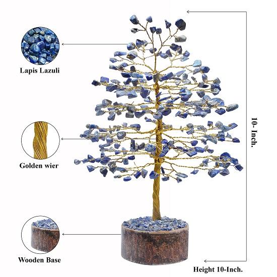 Лазурит Причудливый домашний декор Экспонаты на удачу Деньги Хрустальное дерево Подарочные товары Декор для офиса Спальня Свадебный подарок, Золотая проволока, 25,4 см