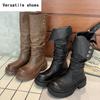 Vintage Designer Women Knee-High Boots Fashion Knight Long Booties Street Style Female Concise Square Low Heels Shoes