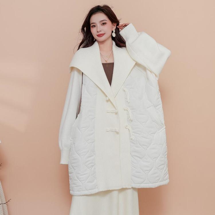 Winter New Women Sweaters Coat Wadded Coat Knitting Jacket Patchwork Long Fake Two-Piece Loose Sweater