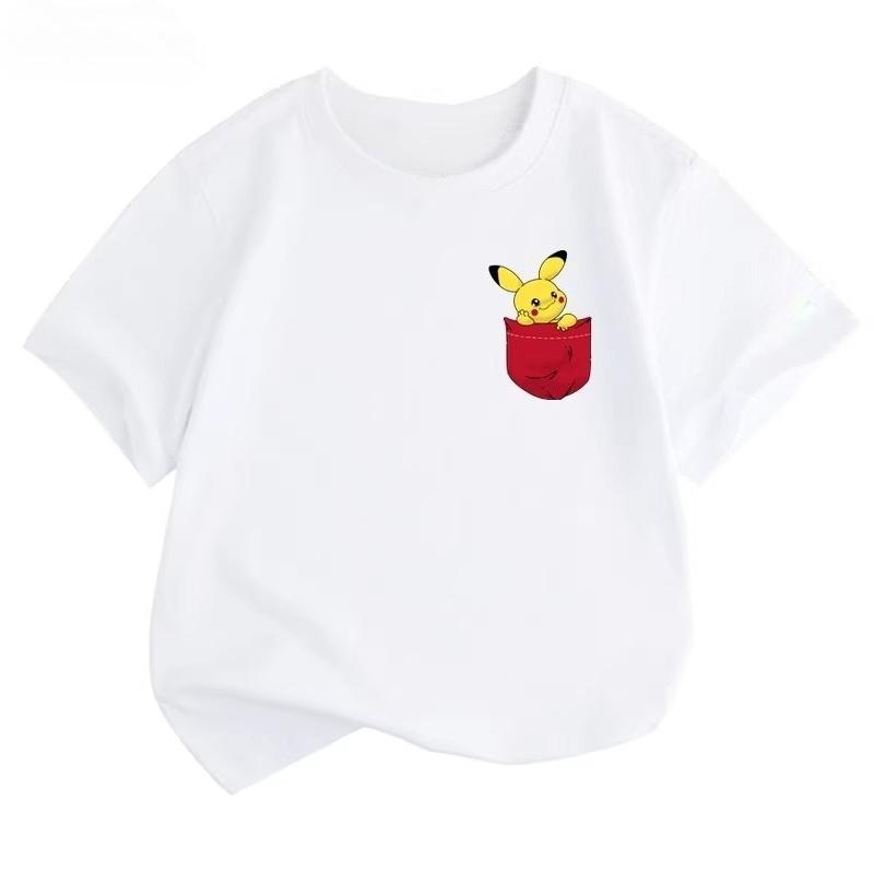 Potdemiel Summer New Pikachu Kids' 100% Cotton T-Shirt, Comfortable and Breathable, Suitable for Boys and Girls