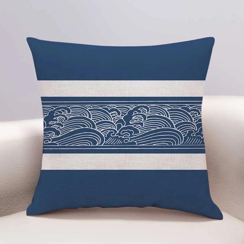 Chinese Wave Pillowcase Sofa Living Room Cushion Cover Bedhead Bedroom Pillow Cover Home Decoration