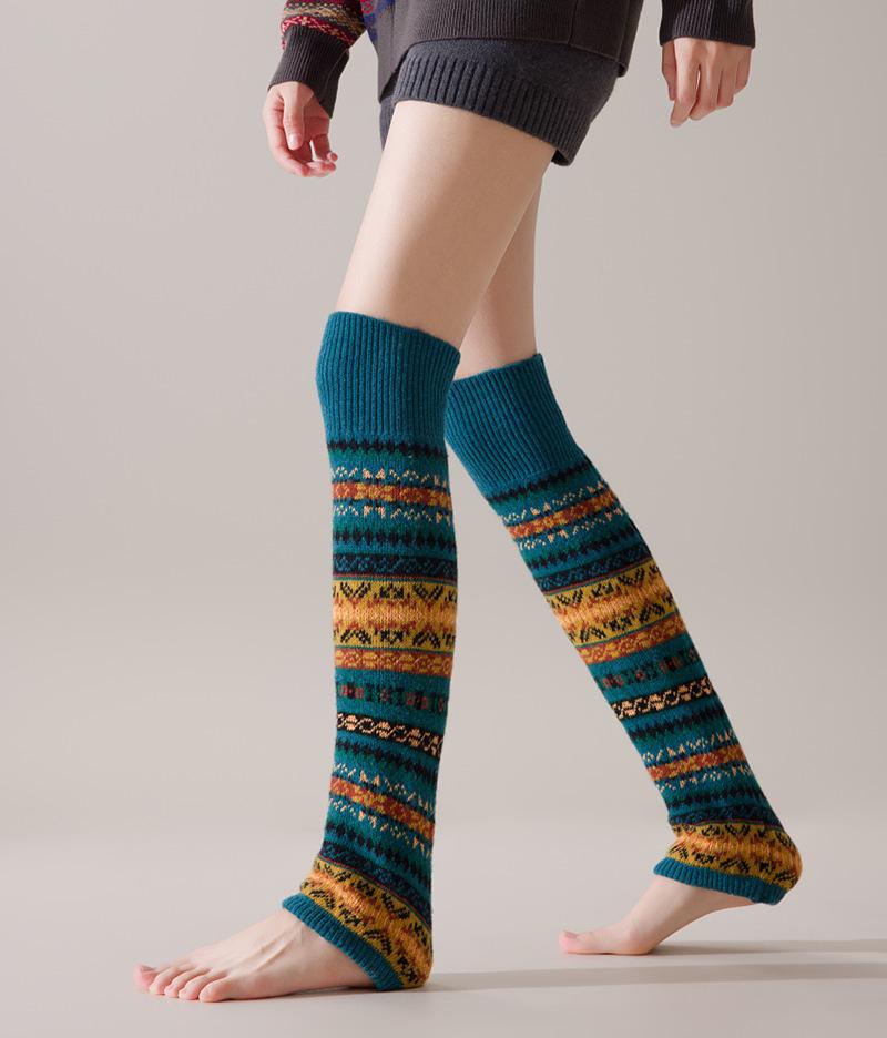 Флуоресцентные камуфляжные богемные шерстяные гетры выше колена для женщин