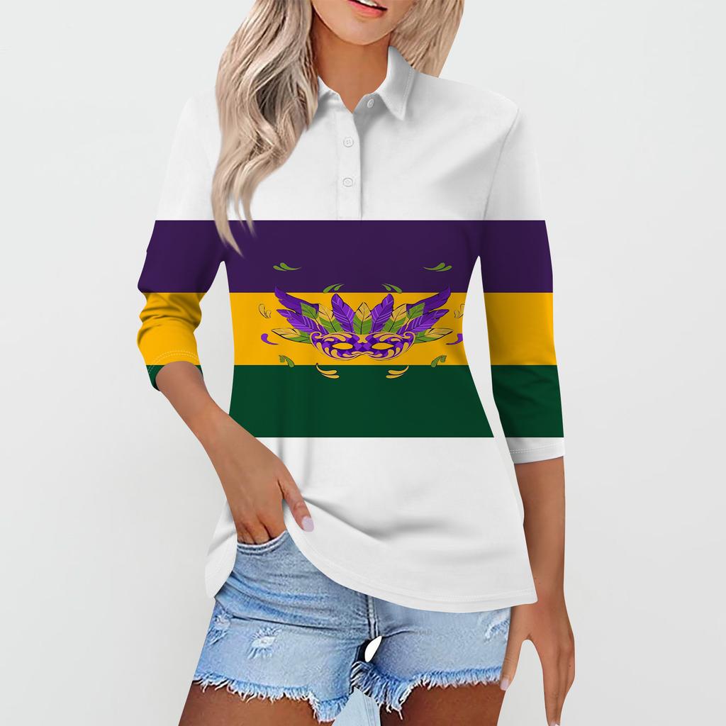 Женская модная повседневная рубашка с короткими рукавами 3/4 с лацканами и принтом, женские топы на пуговицах