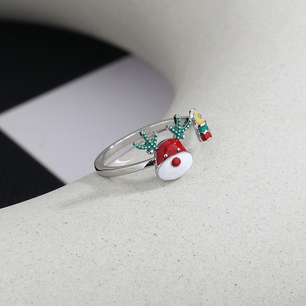 Zinc Zinc Alloy Enamel Elk Ring Dripping Oil Christmas Finger Buckle Unique Decoration