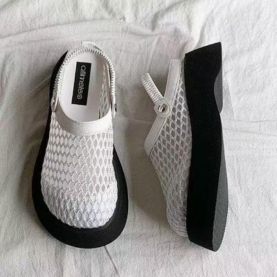 Тапочки-полушапки плетеные двухслойные сандалии с мешковиной на голове 2025 года, летняя новая толстая подошва, увеличенная полая дышащая женская обувь, классные тапочки