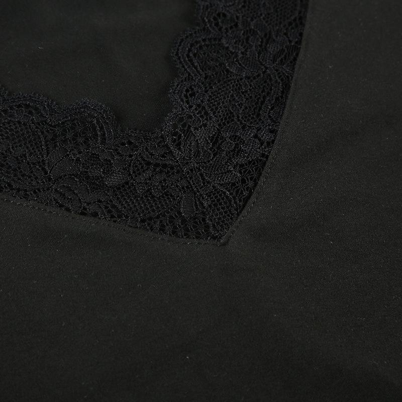 Европейская кружевная лоскутная футболка с длинным рукавом и V-образным вырезом