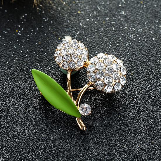 Antique Green Leaf Cherry Oil Drip Brooch