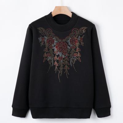 Осенний базовый свитер для женщин среднего и пожилого возраста, модный свитер с яркими бриллиантами в стиле бабушки, утепленный флисом, осенняя одежда нового стиля