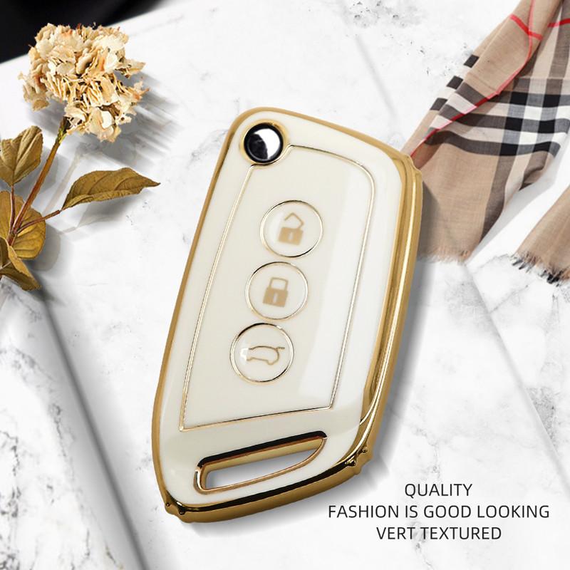 Luxurious Golden Edge Folding Flip Remote Car Key Case Cover For Baojun E200 E300 RS3 RS5 RS7 RC5 RC6 RM5 RMC Car