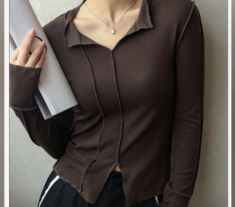 Женский осенний модальный топ с V-образным вырезом, облегающего кроя, с длинными рукавами