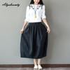 Японская Mori Girl весна-лето женская базовая однотонная юбка миди с эластичной талией темно-синего черного цвета повседневная свободная юбка винтажные хлопковые женские юбки