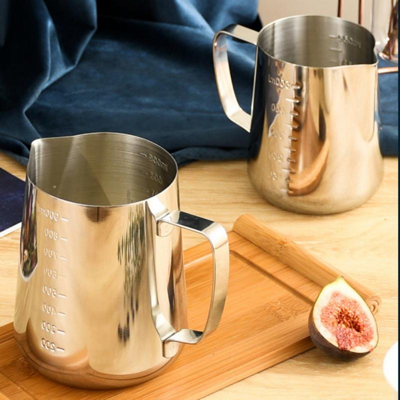 Нержавеющая сталь Вытягивающий кувшин Гравировка Мерный стакан Молочный кувшин для вспенивания,350/600/1000мл