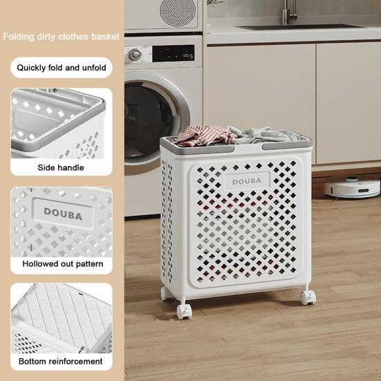Foldable Laundry Basket with Wheels Large Capacity Hollow Breathable Rolling Laundry Basket Dirty