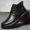 Высококачественные мужские мотоциклетные ботинки, теплая зимняя повседневная обувь, модные деловые ботинки из натуральной кожи, резиновые мужские ботильоны на шнуровке