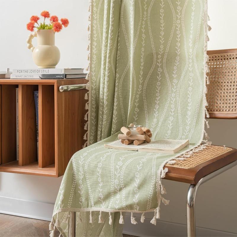 Полосатые Цветочные Бохо Шторы для Спальни Гостиной, Богемные Винтажные Кисточки Оконное Убранство Драпировка для Домашнего Декора Карман для Карниза, 1 шт.