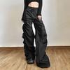 2025 Korean Fashion Pleated Design Long Pants Black Solid All-Match Casual Loose Trousers Girl High Waist Wide Leg Lantern Pants