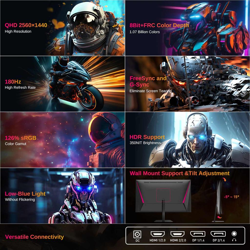 Игровой монитор KTC Q24T09, 24 дюйма, 2560*1440, 16:9 Быстрый IPS-экран, частота обновления 180 Гц, FreeSync и G-Sync, 126% sRGB, поддержка HDR, низкий уровень синего света