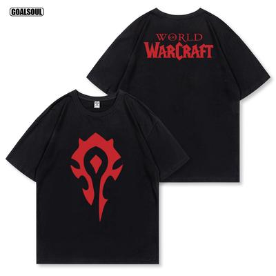 Футболка World of Warcraft 2025 Логотип Орды Значок Альянса WOW Американский Ретро Повседневный Тяжелый Хлопок Короткий Рукав
