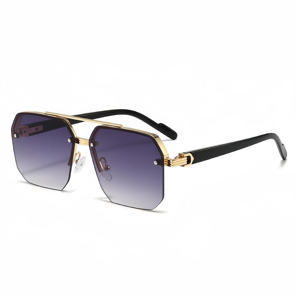 Trendy Aviator Sunglasses for Mens Womens Retro Double Bridge Metal Driving UV400 Outdoor Eyewear Semi-Rimless