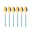 6Pcs Blue Gold Teaspoons Set 18/10 Stainless Steel Tea Spoons Silverware Small Dessert Coffee Spoons 5.5 Inch