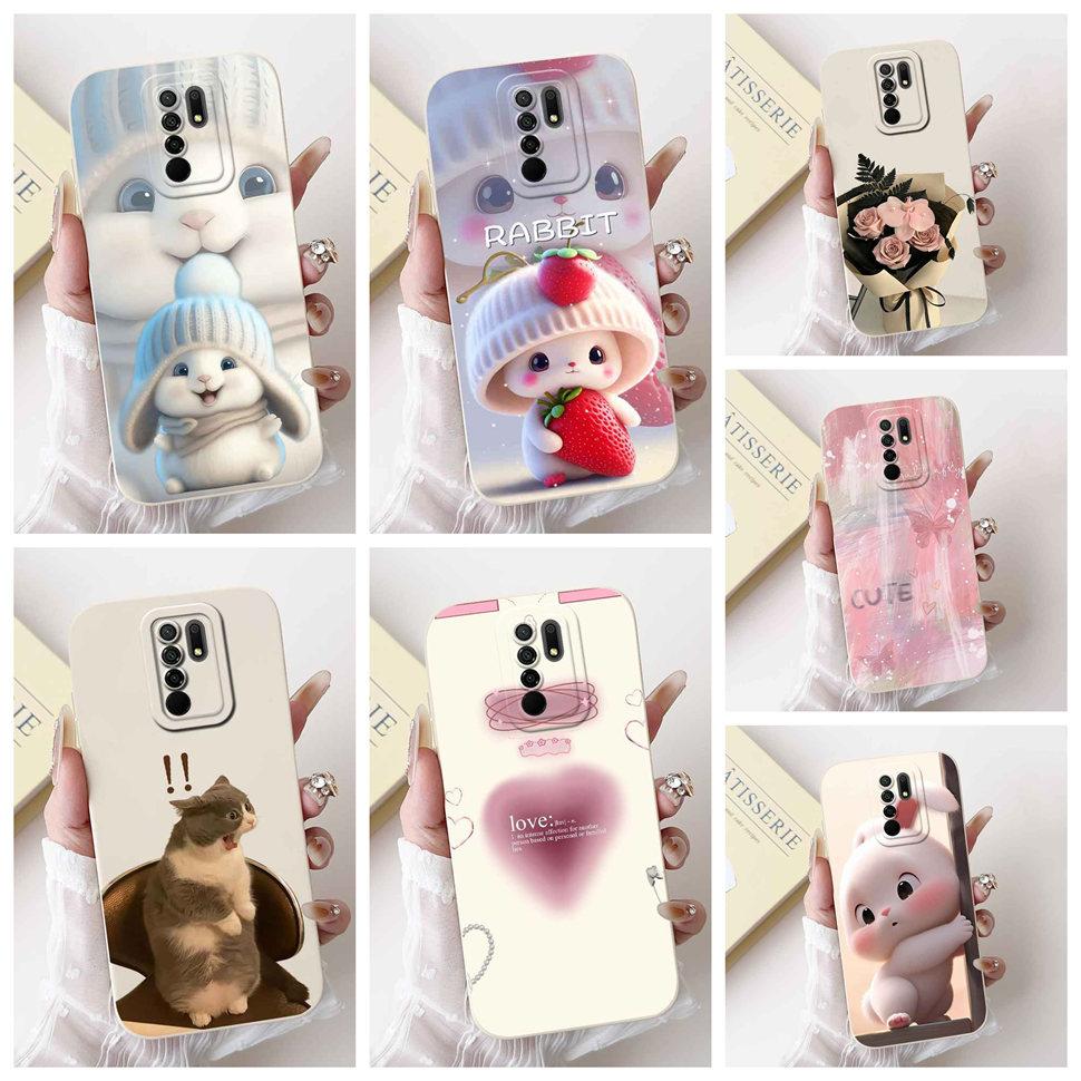 For Xiaomi Redmi 9 Case Cute Cartoon Rabbit Cat Soft Silicone Cover For Redmi 9 M2004J19AG M2004J19G Bumper Phone Case Funda